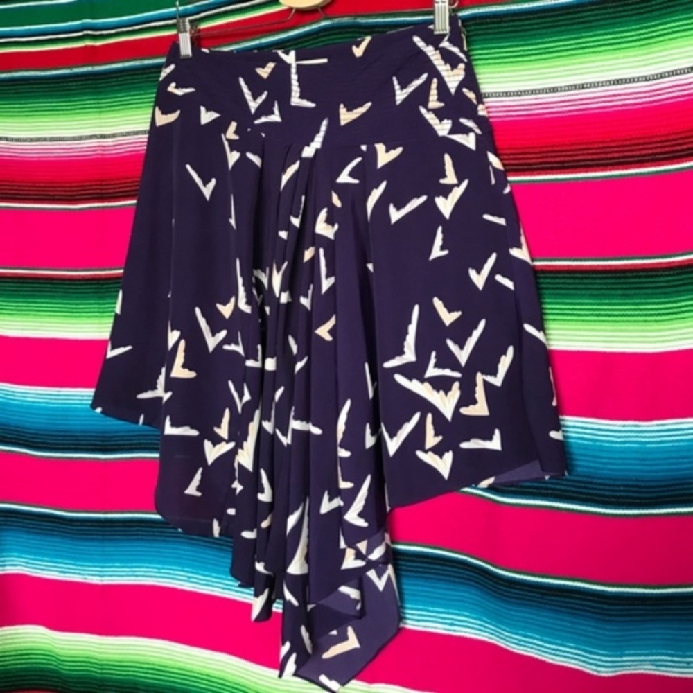 Anthro Leifsdottir Asymmetrical Scattered Skirt Midi Tiered Bird Crane Swallow - Picture 2 of 8
